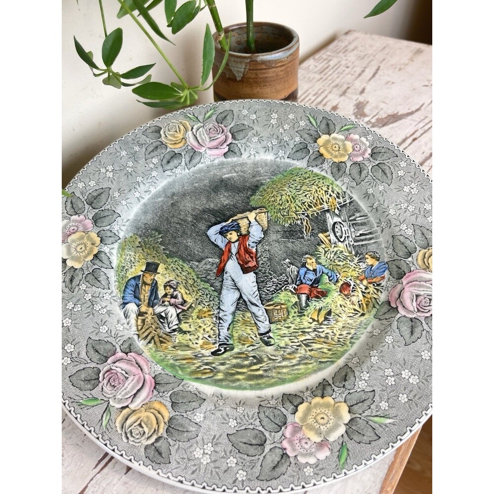 Vintage Adams England 10.5” Dinner Plate Autumn, Husking, Star Of The Road Decor